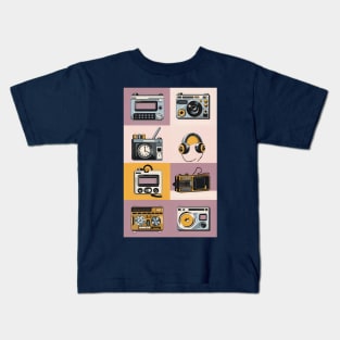80s music gadgets collage art Kids T-Shirt
